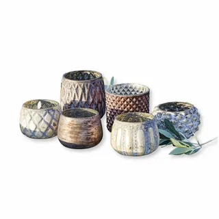 Mirabeau Windlicht Windlichter 6er Set Fajolle grau/gold (6er Set, 6er Set) grau