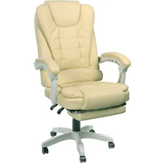 Schreibtischstuhl Design Bürostuhl Racing Chair Chefsessel Gamingstuhl Fußstütze, Farbe:Beige