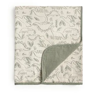 CREVENT Babydecke aus 100% Bio-Baumwolle Musselin 100x100cm (40''x40''), Neugeborenendecke Babyparty & Geburtstag - Dinosaurier Motiv
