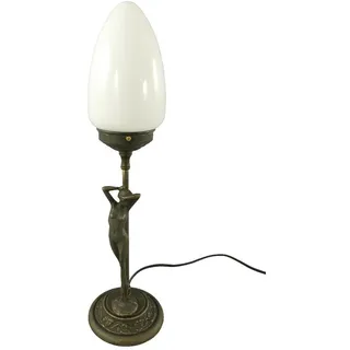Gremegro Tischleuchte Tischlampe Jugendstil Frauenfigur Antik Schreibtischlampe Messing, ohne Leuchtmittel weiß