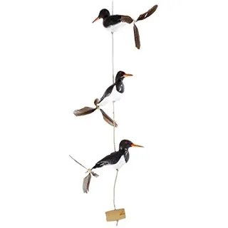 Tokoindah Austernfischer-Windspiel mit Feder Propeller mit 3 Vögeln Holz Tierfiguren als Maritime deko, Balkon-deko oder als Garten-Dekoration