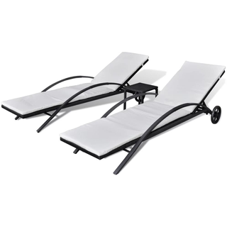 vidaXL Sonnenliegen mit Tisch 3-tlg. schwarz
