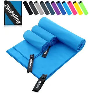 Mikrofaser Handtuch 3er Set - Groß 200*100cm & 2 Klein 80×40cm, Schnelltrocknend Microfaser Sporthandtuch, für Reisehandtuch, Badetuch, Fitness & Sport Handtücher und Strandtuch (Himmelblau)