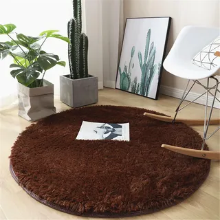 Highdi Teppich Rund 60/80/100/120/140/160/200cm Wohnzimmer Flauschig Weich Modern Shaggy Teppiche rutschfest Runder Teppich Teppiche Area Rug für Kinderzimmer Schlafzimmer 12 Farbe (160cm,Braun)