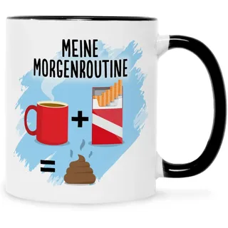 Bedruckte Tasse mit Spruch - meine Morgenroutine - Lustige Geschenke für Arbeit Büro - Geschenk für Freunde zum Geburtstag Muttertag Weihnachten - Für Männer & Frauen - Farbe Schwarz & Weiß