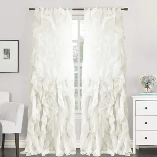 Sweet Home Collection Vorhang, Voile, vertikal, gerafft, 213 x 127 cm, 2 Stück. Shabby Chic 84" x 50" elfenbeinfarben