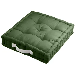 Alphadeco Sitzkissen Uni aus 100% Baumwolle (170g/m2) - 45x45x10cm - Bodenkissen, Stuhlkissen, Sitzerhöhung (Moos/Dunkelgrün)