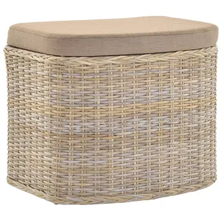 Rattan Wäschekorb Wäschetruhe Sitz gepolstert Flur-Bank Aufbewahrungsbox mit Deckel Bad-Hocker Sitzhocker Wäschesammler Sitz-Truhe Natur (Grau Natur, Bauchig)