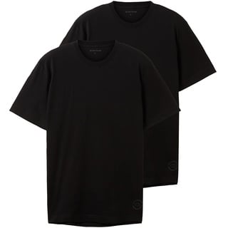 TOM TAILOR Herren 1037741 Doppelpack T-Shirt mit Rundhals-Ausschnitt aus Baumwolle, 29999-Black, L (2er Pack)