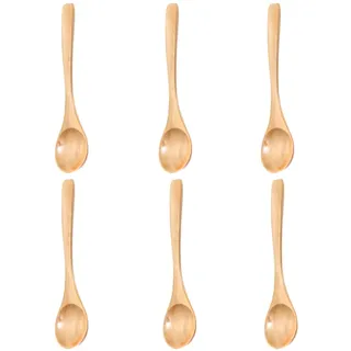 Kleine Holzlöffel,Mini Holz Teelöffel Kaffeelöffel Eis Salzlöffel Honig Kaffee Tee Zucker Salz Marmelade Senf Gewürze Holzlöffel für Küche Gewürzöl Eiscreme Milchpulver,6 Stück Helles Holz 14x3cm