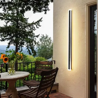 GZZBMY Solar Wandleuchte IP65 Wasserdichte Wandleuchten Außen Garten LED Wandlampe Aussen Schwarz Rechteckig Aluminium Wandlampen 68W Modern Wandbeleuchtung für Hof Garage (Warms Licht 3000K,30CM)