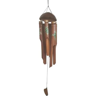 Famanu Windspiel Schildkröte - Klangspiel Holz - Gartendekoration Außen - Handgemachtes Ethno-Design - Ca. 90 cm Länge