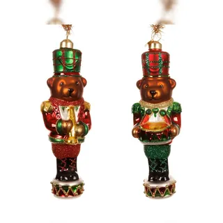 Christmas Decorations 1 Christbaumschmuck Glas 14cm Nussknacker Figur zum Aufhängen - Weihnachtsbaum Anhänger Weihnachten Weihnachtsbaumschmuck Tiere Bär Rot Grün