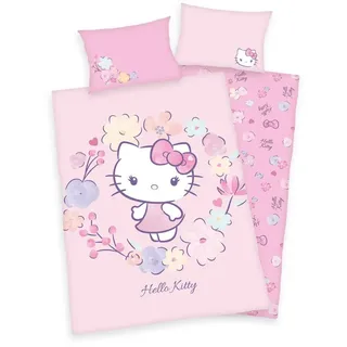 Babybest Herding Hello Kitty Bio-Bettwäsche-Set, GOTS-zertifiziert, Wendemotiv, Kopfkissenbezug 40 x 60 cm mit Hoteleinschlag, Bettbezug 100 x 135 cm mit leichtläufigem Reißverschluss, Baumwolle/Renforcé