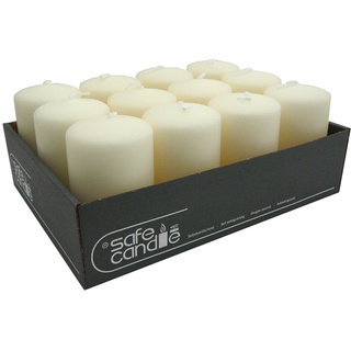Stumpenkerzen selbstverlöschend, 100 x 60 mm, Wollweiß, 12er Box Wenzel Kerzen