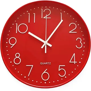 30 Cm Große, Runde, Geräuschlose Moderne Quarz-wanduhr, Kein Ticken, Für Schlafzimmer, Wohnzimmer, Büro, Klassenzimmer, Einfache Digitale Batteriebetriebene Küchenuhr, Rot