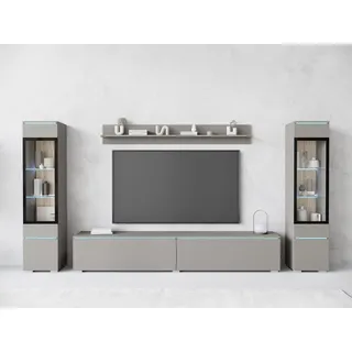 Home Affaire Wohnwand VERA II, Vitrinen Türanschlag wechselbar, (Komplett-Set, 4-St), Mediawand 260 cm, Vitrine mit Verglasung, stehend und hängend beige|grau