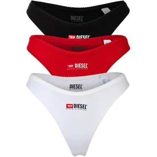 DIESEL Damen Tanga, 3er Pack - PUNCHY-D-CORE, Cotton Stretch, Logo Schwarz/Rot/Weiß / M