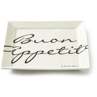 Riviera Maison teller Porzellan, frühstücksteller, Essteller eckig, geschirr - Buon Appetito Square Plate - Wollweiß (LxBxH) 18x18x2