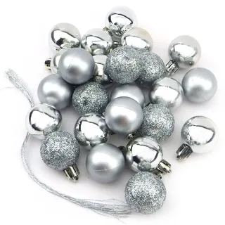 24 kleine mini Weihnachtskugeln Kugeln Weihnachten Baumschmuck Silber (Silber)