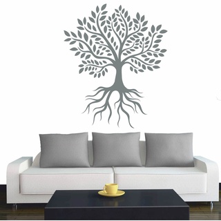 Wandtattoo - Baum des Lebens - 5 - Lebensbaum Weltenbaum - 80x80 cm - Grau - Dekoration - Wandaufkleber - für Wohnzimmer Kinderzimmer Büro Schule Firma