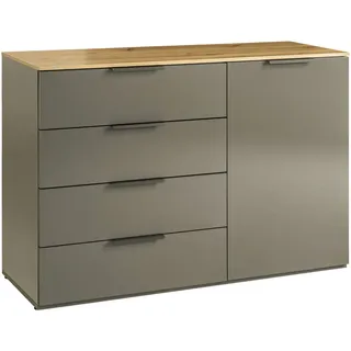 Carryhome Kommode Galaverna, Eiche Artisan, Grau Hochglanz, Holzwerkstoff, 1 Fächer, 4 Schublade(n) Schubladen, 119.5x80.5x44.4 cm, FSC Mix, Wohnzimmer, Kommoden & Sideboards, Kommoden