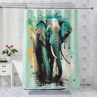 ADEIRO Duschvorhang 180x180 cm, Duschvorhang Elefant, Tier Duschvorhang mit 12 Plastik Haken, Badevorhang Waschbar Textil Shower Curtains für Dusche und Badewanne