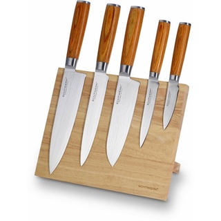 ECHTWERK Magnet-Messerblock Damaszener (6tlg), incl. Damaszener Messer-Set mit Holzgriffen in natürlicher Optik beige
