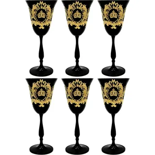 Pompöös by Casa Padrino Luxus Weißweinglas Set Schwarz / Gold Ø 8,7 x H. 20,3 cm - Weißweingläser mit 24 Karat Vergoldung - Pompööse Weingläser designed by Harald Glööckler