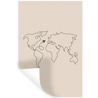 MuchoWow Wandsticker Weltkarte - Einfach - Flugzeug (1 St), Wandaufkleber, Selbstklebend, Wohnzimmer, 20x30 cm 20 cm x 30 cm x 0.1 cm