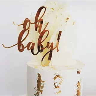 Festivalartikel Tortenstecker Oh Baby Gold Topper Baby Shower goldfarben