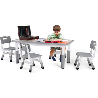 TLGREEN Kindersitzgruppe Kindertisch mit 4 Stühlen, Tisch Stuhl Set Höhenverstellbar grau