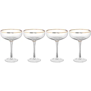BUTLERS 4er Set Champagnerschalen mit Goldrand und Rillen 400ml Vintage Gläser - GOLDEN TWENTIES - Champagnergläser Set | Sekt, Espresso Martini, Desserts und Cocktailschalen