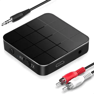 Strex BT 5.0 Bluetooth Sender & Empfänger - 2-in-1 AUX/RCA Bluetooth Adapter für TV, PC & Kopfhörer | Kompakter Drahtlos Audio Transmitter & Rec... - Schwarz