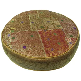 Guru-Shop Sitzkissen Orientalisches rundes Patchwork Kissen 50 cm,.. gelb|goldfarben