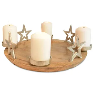 RIFFELMACHER & WEINBERGER Adventskranz Kerzenhalter "Runder Teller mit Sternen" 70338 - Natur Silber 38x13cm silberfarben