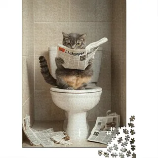 Katze Toilette 1000 Teile Mini Puzzle für Erwachsene | 38x26cm Papier, Bürodekoration, Perfekte Verriegelung, Freundgeschenk, Stressabbau