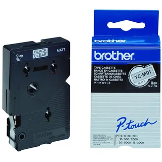 Brother TC-M91 laminiert schwarz auf transparent matt 0,9cm x 7,7m