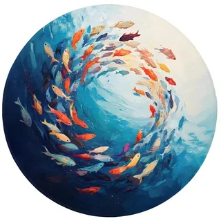 OnlyWow Badematte Meer - Fische - Bunt - Dynamisch, Höhe 10 mm, Polyester, Rund, Badezimmerteppich, Badteppich, Rutschfest, Badvorleger, Waschbar Rund | 70 cm x 70 cm x 10 mm