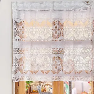 A.Monamour Gardine Scheibengardinen Kurzstores Transparente Weiß Hohle Häkelspitze Bohemian Boho Kurzvorhang Kurzgardinen Küchengardine Küche Vorhang Fenster Kurz Stores Bistrogardine