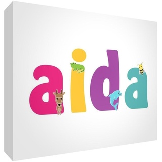 Little Helper LHV-AIDA-A7BLK-15IT Deko-Panel für Baby/Taufe, Geschenkidee, personalisierbar, mit Namen für Mädchen, Aida, mehrfarbig, 7,4 x 10,5 x 2 cm