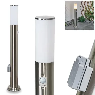 HOFSTEIN Wegeleuchte Caserta, Außenwegeleuchte mit Bewegungsmelder und Steckdose aus Metall/Kunststoff in Nickel-matt/Weiß, Außenleuchte für Garten, Außenbereich, Hof, Terrasse, Höhe 80 cm, E27, IP44
