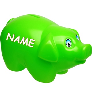 große XL - Spardose - Schwein - hell grün - inkl. Name - 19 cm groß - stabile Sparbüchse aus Kunststoff/Plastik - Sparschwein - Glücksbringer - für Kinder &..