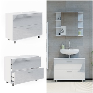 Vicco Waschtischunterschrank Waschbeckenunterschrank Ilias Weiß Hochglanz 80,2 x 60,8 cm Badezimmer