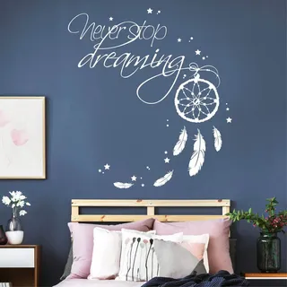 Wandtattoo Schriftzug Never Stop Dreaming mit Traumfänger von Wandtattoo Loft / 30 Farben / 4 Größen