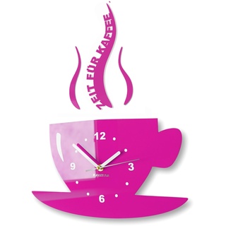 FLEXISTYLE Tasse Zeit für Kaffee Moderne Küche Wanduhr, 3D römisch, wanduhr deko (rosa)
