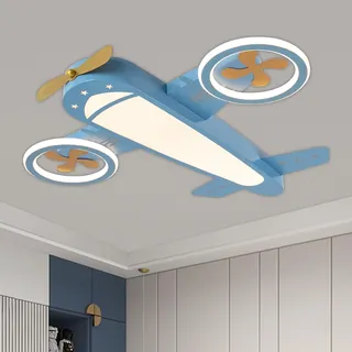 YISSALE Flugzeug Deckenleuchte Moderne Deckenlampe Aeroplane Cartoon Deckenlampe mit Fernbedienung Dimmbare für Schlafzimmer Wohnzimmer Blau