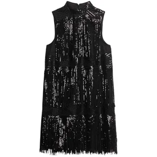 Superdry Damen Minikleid mit Fransen und Pailletten in A-Linie Lange Fransen Mit Schwarzen Pailletten 44 - 44