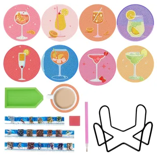 8 Stück Diamond Painting untersetzer mit Halter, DIY Diamant Malerei Gläser Untersetzer, Cocktail Tassenuntersetzer, Tassenuntersetzer Basteln für Erwachsene Kinder (Diamond Painting Untersetzer)