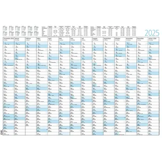 Zettler - Jahresplaner 2025, 86x61cm, Plakatkalender mit 14 Monaten auf 1 Seite, Mondphasen, Arbeitstage-, Tages- und Wochenzählung, Ferientermine und deutsches Kalendarium